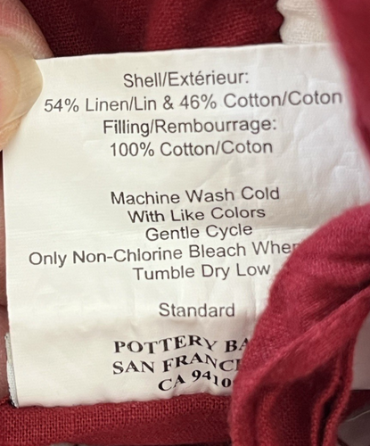 2 Pottery Barn Red Quilted Standard Pillow Shams Linen Blend - Picture 5 of 7