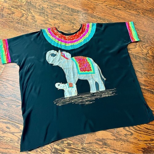 Handbemalter Seidenkaftan oder Tunika Kleid Elefant Baby/Mutter Rüssel Einheitsgröße - Bild 2 von 11