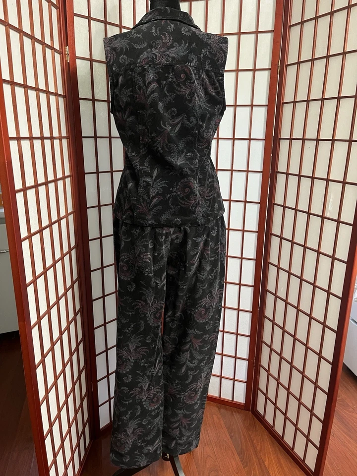 Crazy Horse de Liz Claiborne Años 90 Vintage Pana Paisley Negra y Morada 2 Piezas Foto 2 de 4