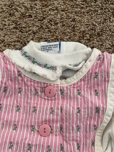 Vintage OshKosh BGosh Pink & White Striped Bubble Romper 3-6months 90s Cat - Picture 4 of 8