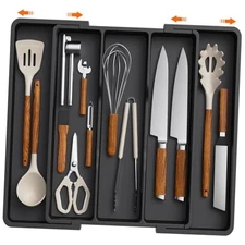  Utensil Organizer for Kitchen Drawers, Expandable Cooking Utensil 1 Black