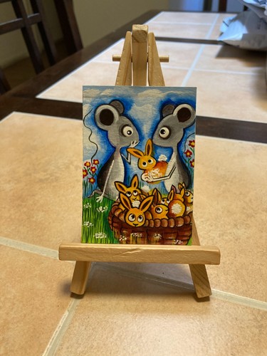 ACEO Original Kunstkarte Ratte Maus Acryl Gemälde Urban Fine Art Anita Ware 31