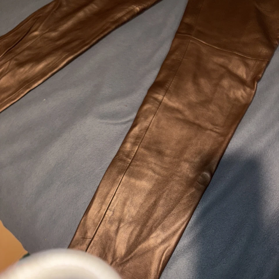  Wrangler 100% Leather Pants Brown Size 9 Womens Cowgirl Cowboy 9x34 rare color - Image 4 of 4