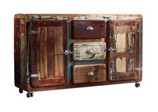 Altholz Sideboard bunt Kommode m. Rollen Massivholz Schrank mehrfarbig 150x40x90