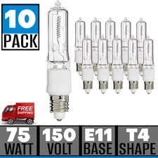 10pk 75 Watt T4 Clear 1250L Mini Candelabra Base 120 Volt 75JD/E11 Bulb