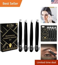 4-Piece Stainless Steel Eyebrow Tweezers Set - Precision Grooming Solution