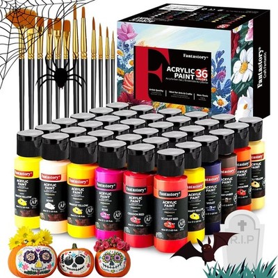 Fantastory Acrylic Paint Set 36 Colors(2oz /60ml) with 12 Brushes, Professional 