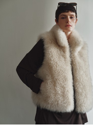 Chaleco/abrigo corto mullido cálido de piel con cuello alto y cachemir de piel de zorro - Imagen 20 de 27