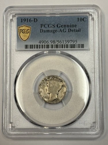 1916-D 10c Mercury Dime PCGS AG DETAILS Key Date