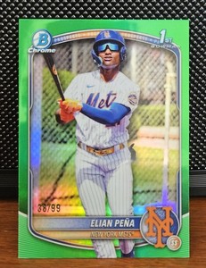 2025 Bowman Chrome Elian Pena 1st Bowman True Green Refractor /99 Mets 🔥🔥