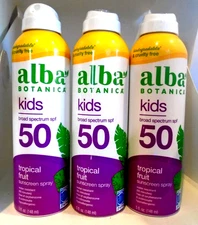 Alba Botanica Kids Sunscreen SPF 50 Tropical Fruit Spray 6 oz 3-PACK