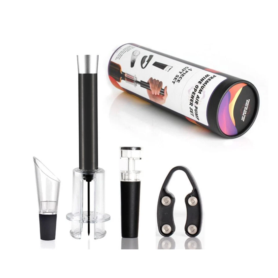 Juego de 4 cortadores de láminas para verter y conservar abridor de vino de aire aireador y tapón de vino Foto 2 de 4