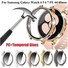 Glass Diamond Case for Samsung Galaxy Watch 4 5 6 7 FE 44/40mm Screen Protector