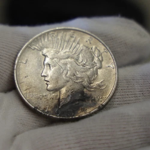 1934 D US Peace Silver Dollar $1 VF (Stained)