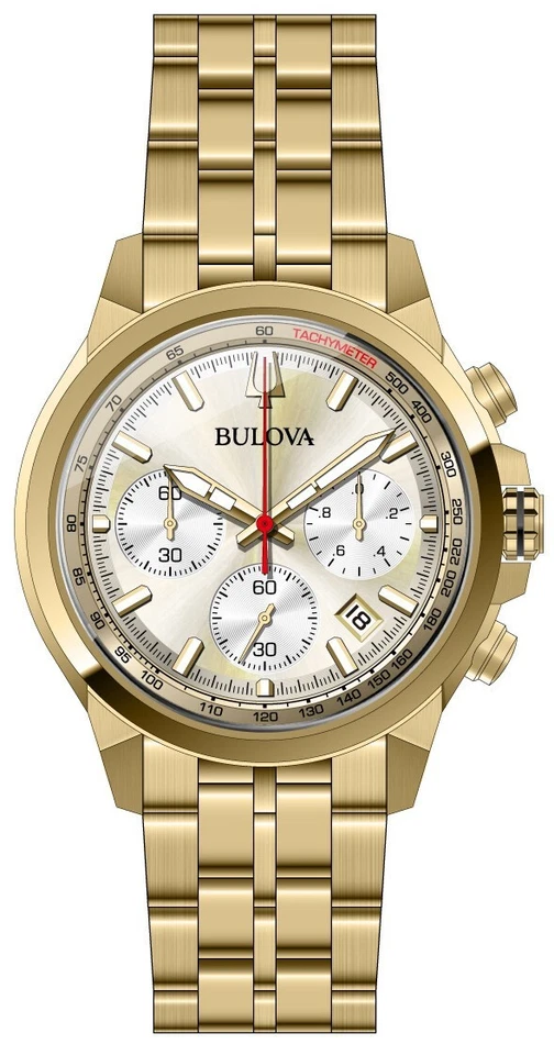 Bulova Men's Chronograph Date Window Gold Tone Quartz Watch 45MM 97B217