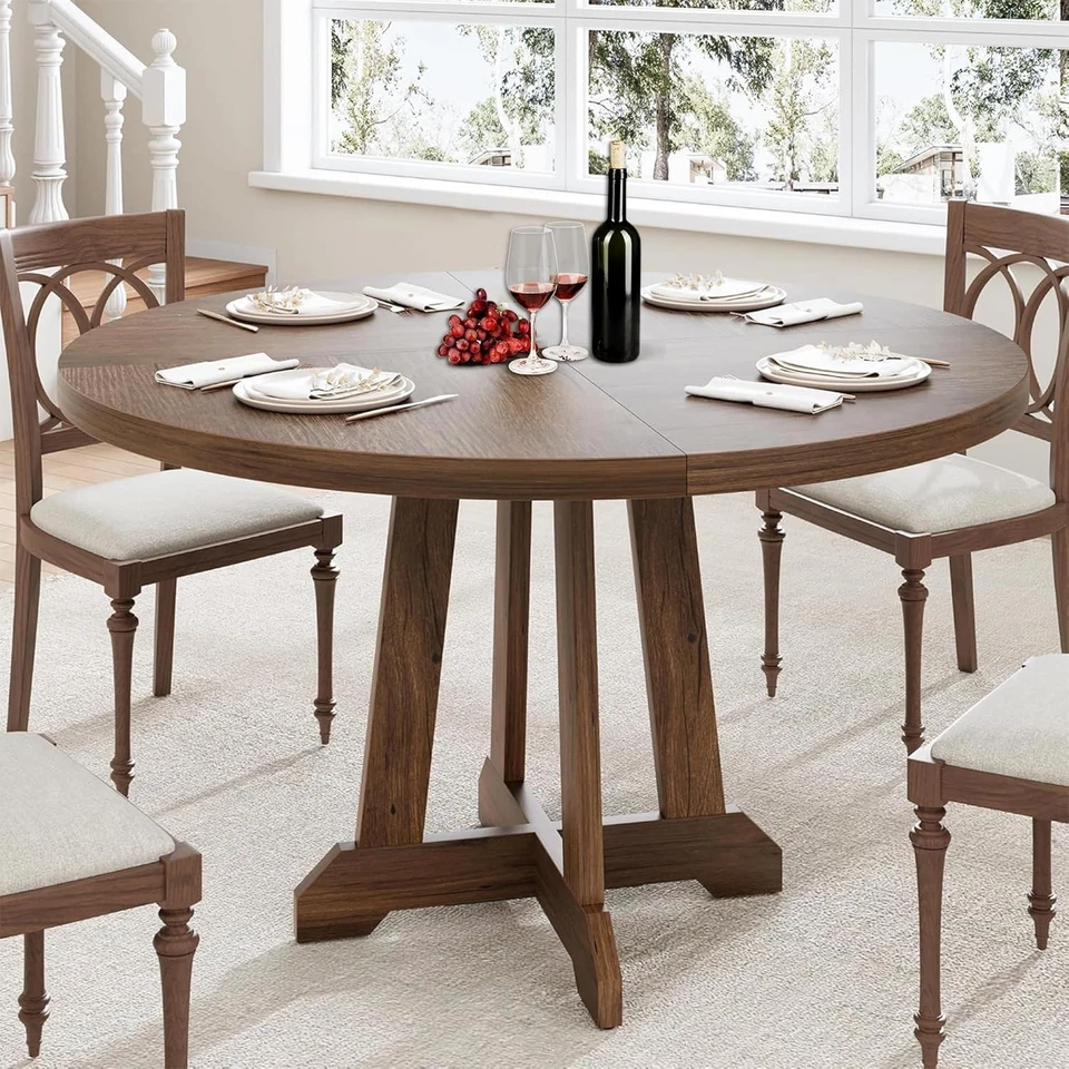 Mesa de jantar redonda 47" mesa de cozinha de madeira com pernas resistentes mesa de jantar de madeira - Imagem 2 de 4