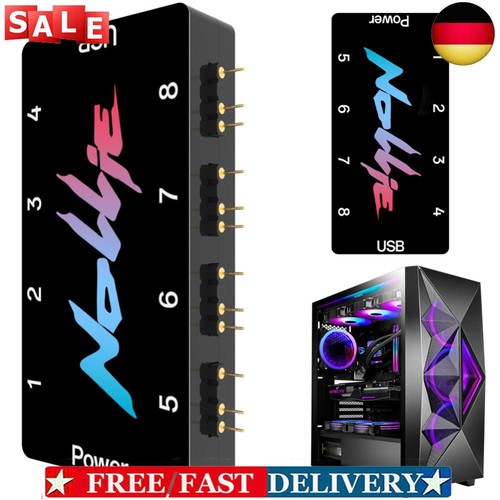 DE* 5V 3PIN ARGB-Controller 8-Wege-ARGB-Splitter-Hub für PC-Gehäuse (8-Port)