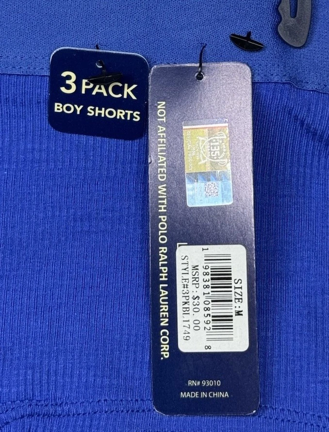 US POLO ASSN Feminino Pacote com 3 Logotipo Sem Costura BoyShort Azul Branco Preto com nervuras Tamanho M - Imagem 4 de 4
