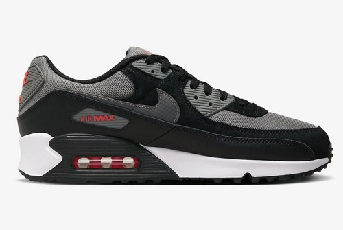 FD0664-001 Nike Air Max 90 Schwarz Pewter Red Herrenschuhe Turnschuhe Sneaker - Picture 3 of 6