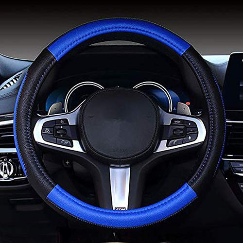 Microfiber Leather Car Steering Wheel Cover, Fashion Stitching, Black&Blue - Picture 3 of 5