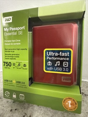 WD My Passport Essential SE 750GB Portable External Hard Drive USB 3.0 Red