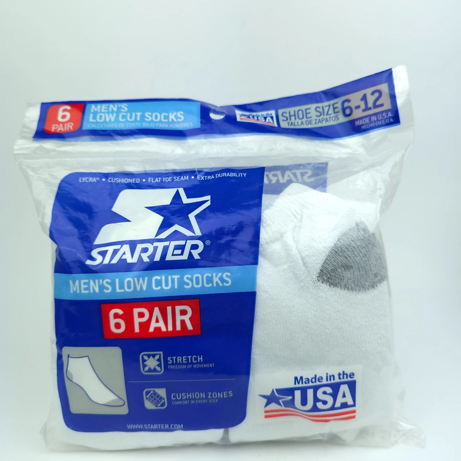 NEW Starter Mens Size 6 - 12 White Low Cut 6 Pair Socks Made in USA *SEALED*
Opens in a new window o