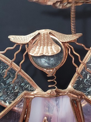 Stained Glass & Copper Angel Garden Flowers Butterfly Bobble Figure Sculpture - Picture 6 of 6