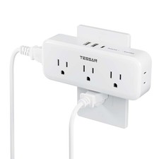 Multi Plug Outlet Splitter, TESSAN Multiple 5 Outlets USB-C , White