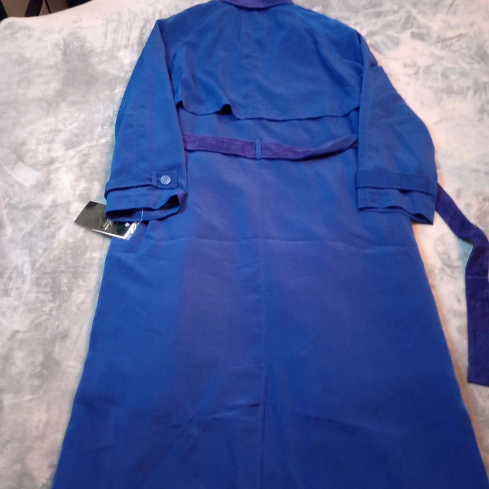 Terry Lewis Double Breasted Trench Rain Coat Jacket Royal Blue Size Small Belted - Image 4 of 4