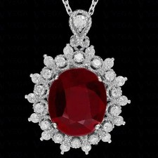 5.50ct Oval Cut Natural Ruby & Diamond Solid 14K White Gold Pendant