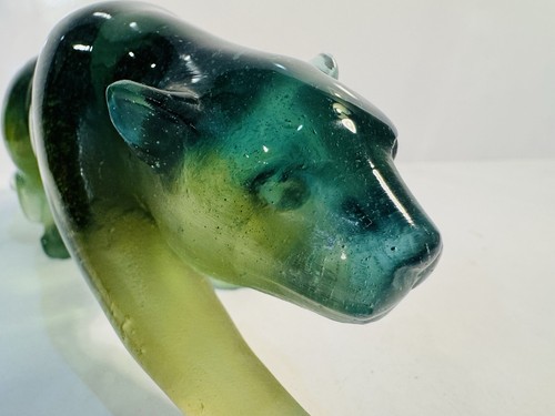 Rare Daum Pate De Verre 8.5” Green Stalking Panther Large Cat Excellent! - Picture 8 of 12