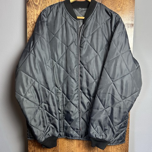 Vintage Black Quilted Puffer Liner Bomber Jacket Thrashed Distressed Chore Coat