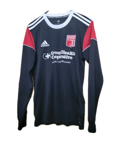 Vtg ADIDAS Aeroready Soccer Jersey Madison Team Sponsor Mens Small Black - Picture 2 of 9