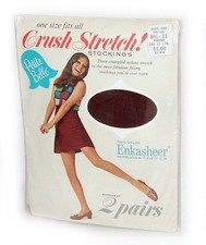 2 prs. PETITE BELLE STOCKINGS One Size Crush Stretch Nylon BROWN 1960s MINI pkg