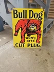 VINTAGE BULL DOG TOBACCO PORCELAIN SIGN CAR GAS OIL TRUCK 18"×14"