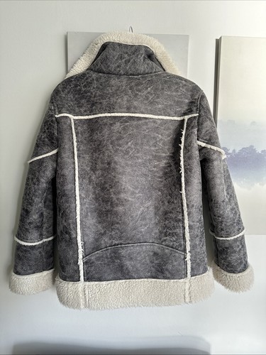 Urbancode London Women Faux Fur Shearling Aviator Jacket Coat/Size S 10/ Grey - Picture 7 of 24