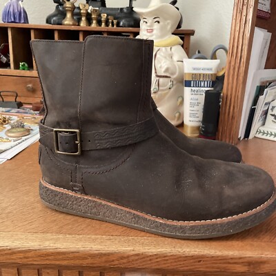 UGG size 10.5 brown Leather Buckle Moto Boots UGG Brown Leather Buckle Fleece Lined Chaney Moto Boot  main image 3