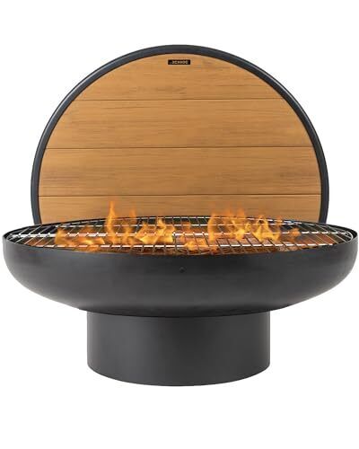 32 Inch Cast Iron, Round Fire Pit Table with Fire Pit 32-inch with grill Black - Picture 2 of 7