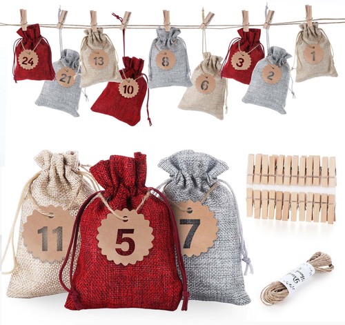  24 Adventskalender zum Befüllen Weihnachten Säckchen 10x14cm Weihnachtskalender - Bild 1 von 9