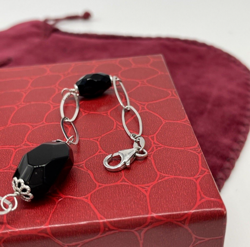 Pulsera Mujer Elegante Piedras Óvalos Naturales Ónix Facetadas Negro argento925 - Imagen 8 de 12