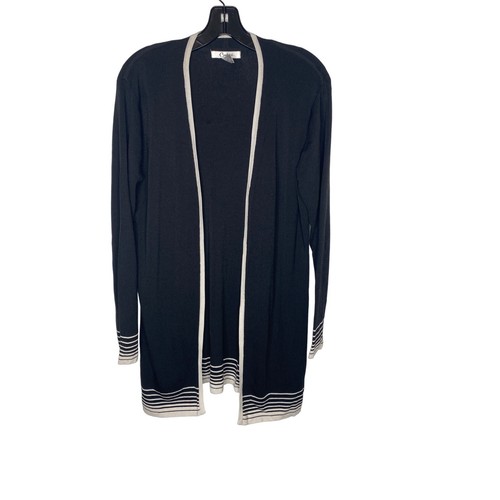 CARDUCCI WOMEN'S BLACK AND WHITE LONG KNIT CARDIGAN SZ L