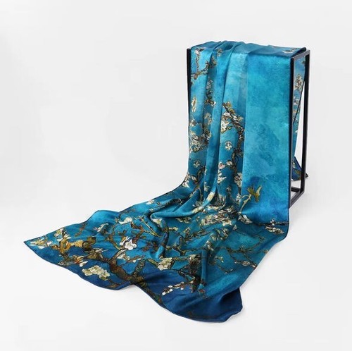 Luxury Van Gogh Inspired 100% Silk Scarf – Almond Blossom Print Fashion Wrap NEW - Picture 5 of 7