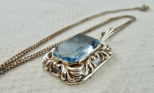 Anhänger 900/-Silber mit Kette vermutlich Aquamarin oder Blautopas um 1910 - Bild 10 von 15