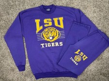 Rare 90s LSU Tigers Sweatsuit Men Sz XL Sweatshirt  Sweatpants Purple USA Made