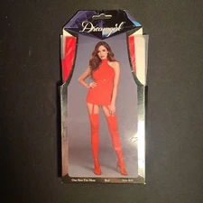 Dreamgirl Red Sheer Garter Dress Lace Trim - Attached Garter & Matching Thigh Hi