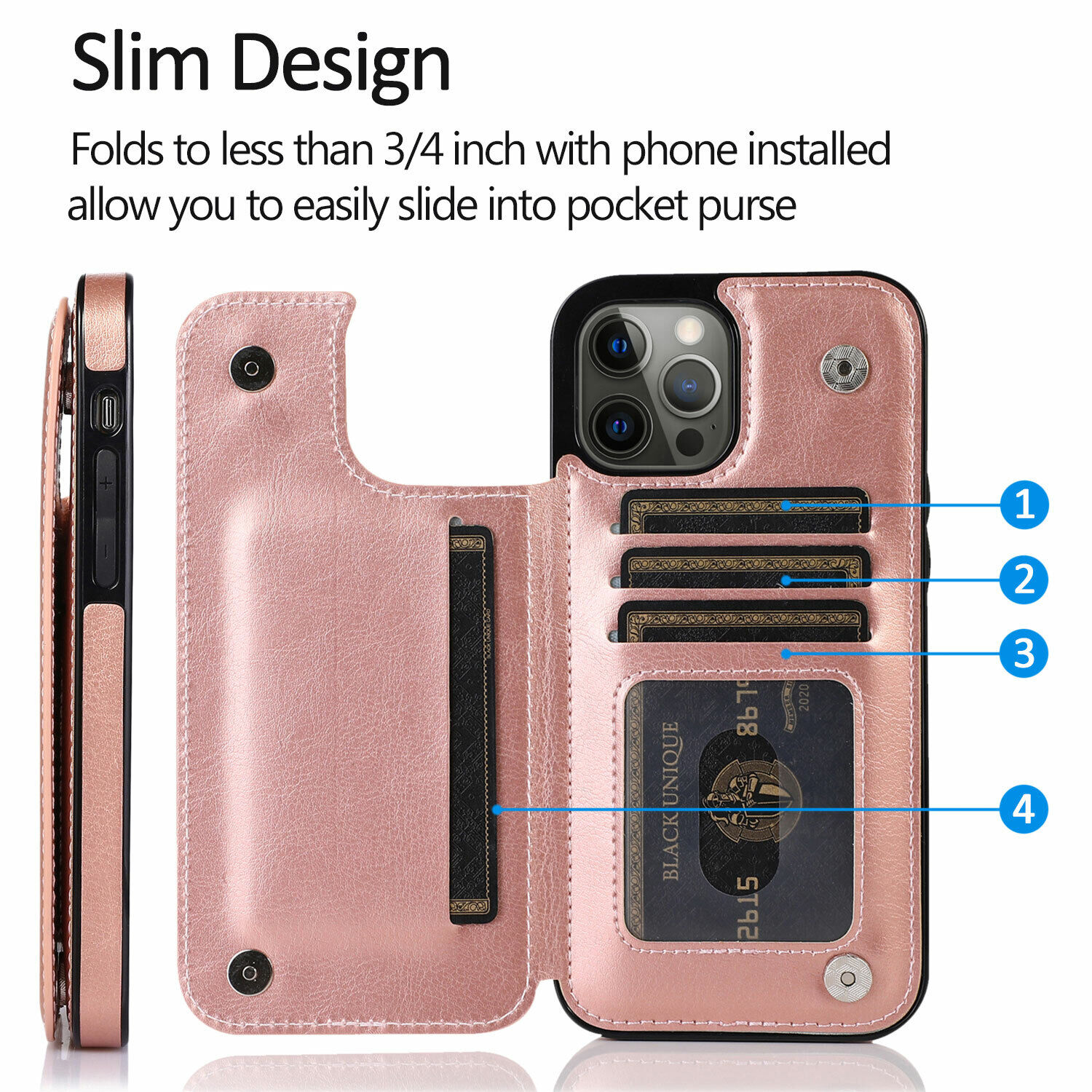 Wallet Card Case Cover Leather Magnetic For iPhone 14 12 13 15 PRO MAX XS XR 8 7 - Picture 50 of 75