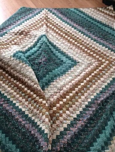 New Old Fort Quilt. Queen Size With 2 Shams, Greens And Browns. Monmouth ME. Des - Picture 3 of 15