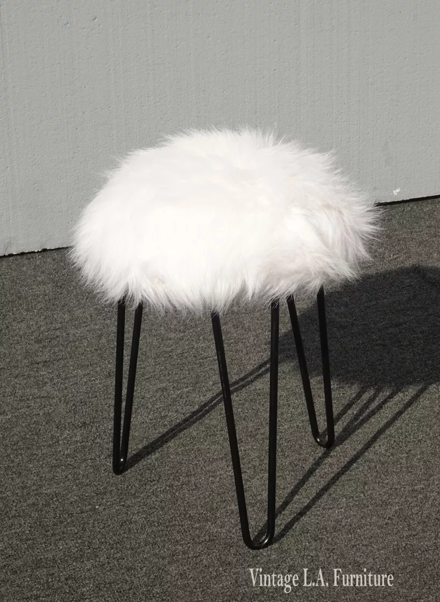 Faux fur stool with hairpin legs sale