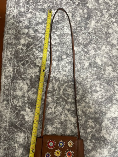 Fossil Purse Pebbled Leather Brown Crossbody With Beaded Flowers. - Picture 16 of 20