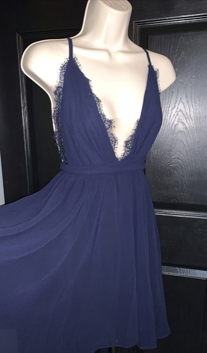 Abschlussballmädchen Marineblau Durchsichtig Panel Ärmellos Chiffon Minikleid Gr. S - Bild 3 von 5